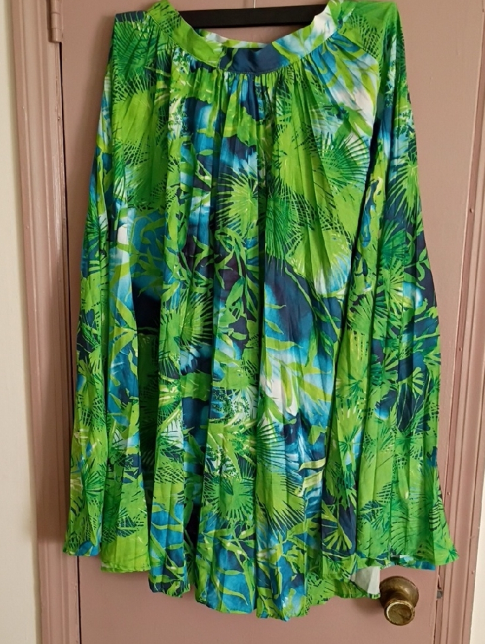 Tropical Green & Blue Pleated Circle Skirt